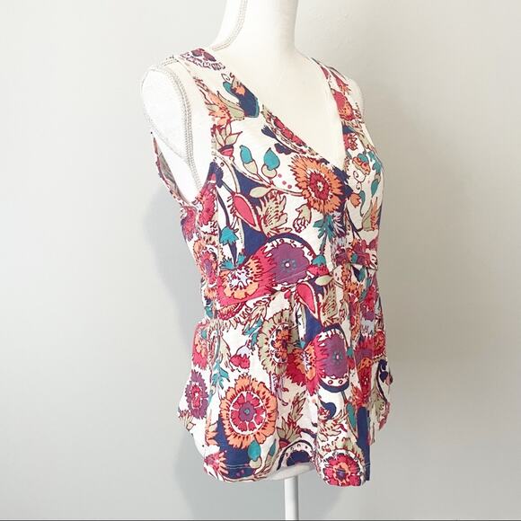 Deletta Anthropologie floral tank size medium pleated flare - Picture 2 of 7